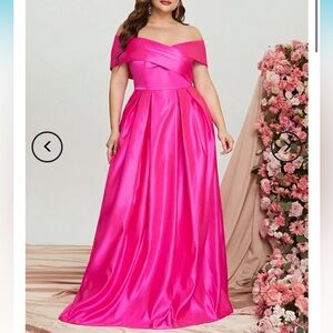 Faeriesty fold pleated detail off shoulder satin cocktail party maxi dress 1XL